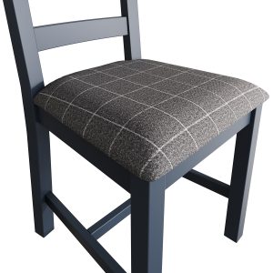 Pair of Kettle Interiors Parker Dining Blue Slatted Chairs with Fabric Seat in Check Grey | Shackletons
