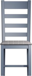 Pair of Kettle Interiors Parker Dining Blue Slatted Chairs with Fabric Seat in Check Grey | Shackletons