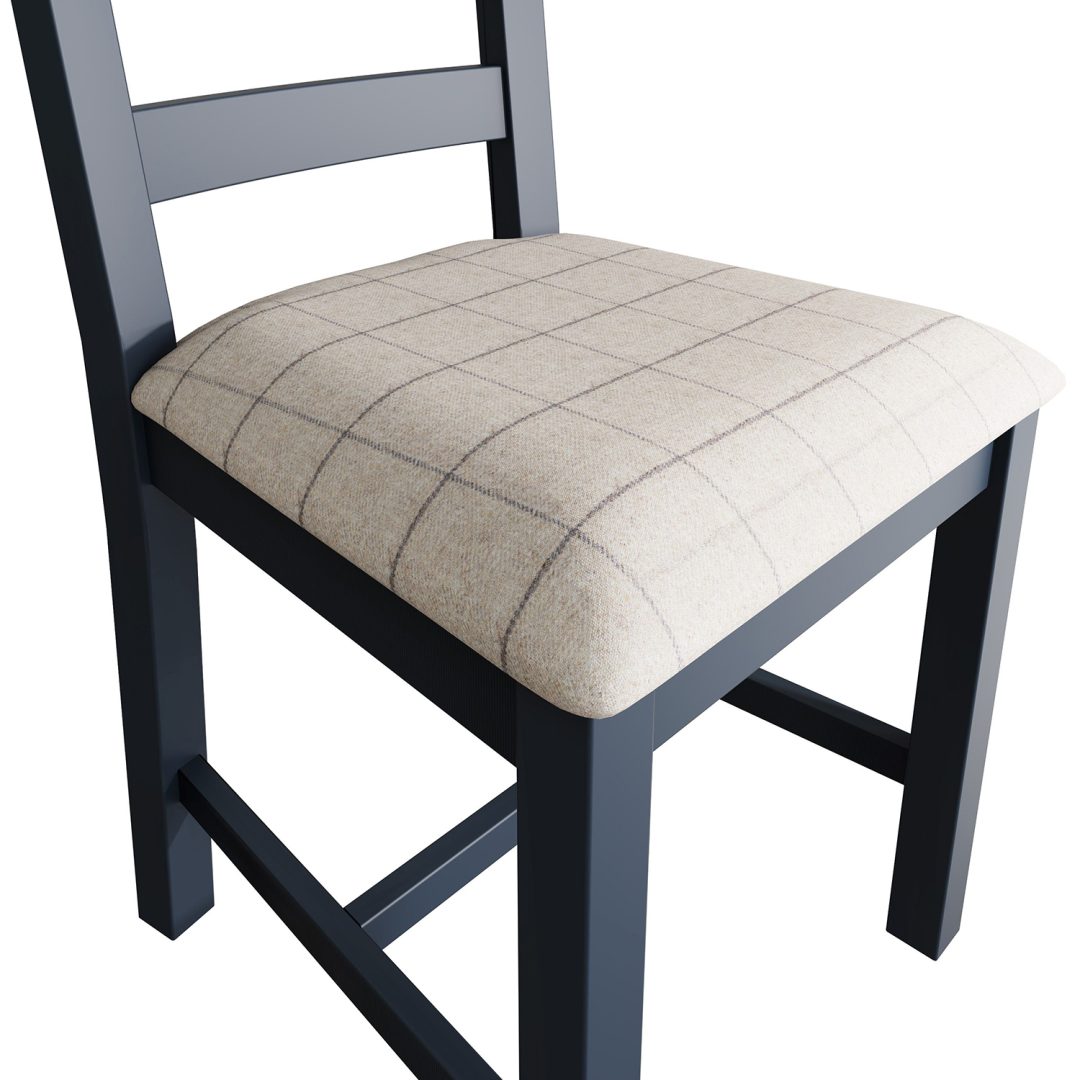 Pair of Parker Blue Slatted Chairs with Check Natural Fabric Seat