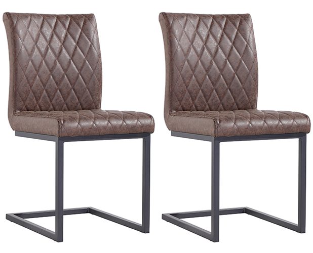 Pair of Kettle Interiors Diamond Stitch Dining Chairs - Brown