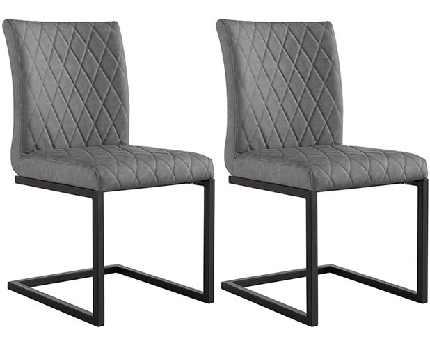 Pair of Kettle Interiors Diamond Stitch Dining Chairs Grey | Shackletons
