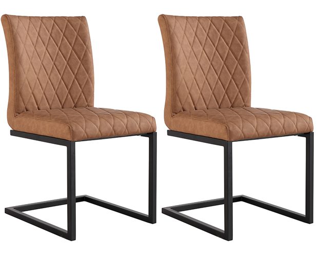 Pair of Kettle Interiors Diamond Stitch Dining Chairs - Tan