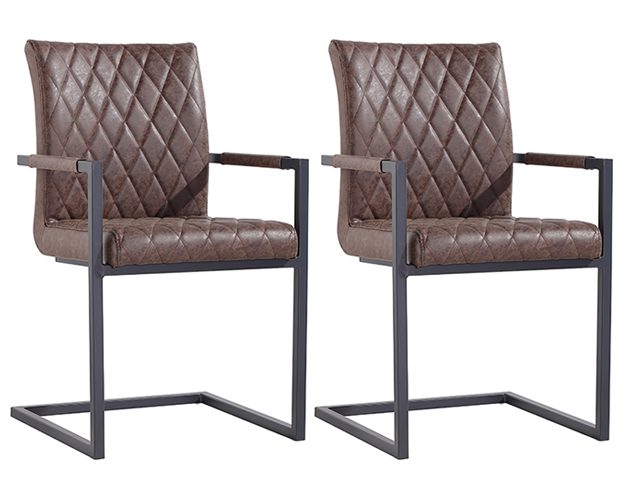 Pair of Kettle Interiors Diamond Stitch Carver Chairs - Brown