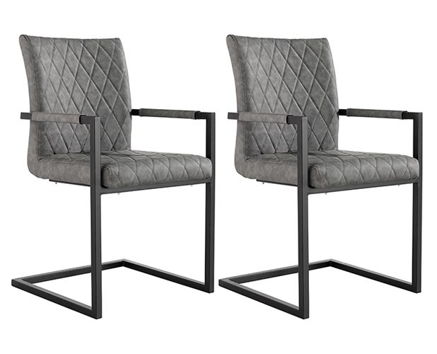 Pair of Kettle Interiors Diamond Stitch Carver Chairs Grey | Shackletons