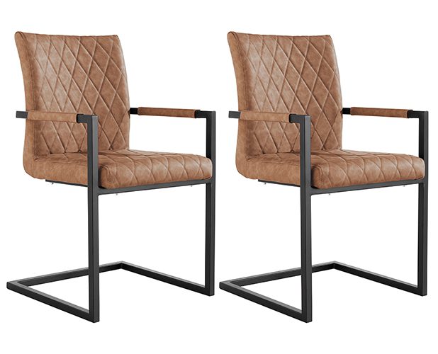 Pair of Kettle Interiors Diamond Stitch Carver Chairs - Tan