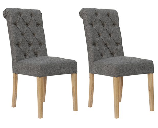 Pair of Kettle Interiors Button Back Chairs With Scroll Top Dark Grey | Shackletons