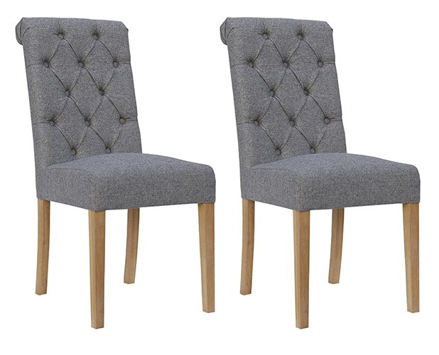 Pair of Kettle Interiors Button Back Chairs With Scroll Top - Light Grey