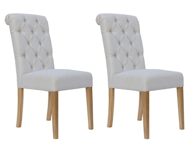 Pair of Kettle Interiors Button Back Chairs With Scroll Top Natural | Shackletons