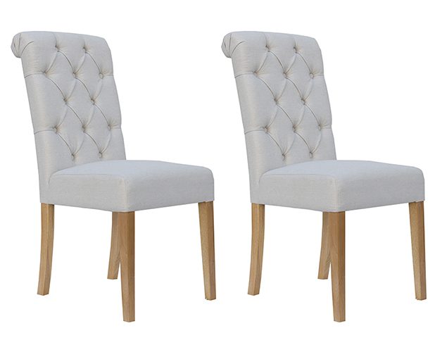 Pair of Kettle Interiors Button Back Chairs With Scroll Top - Natural