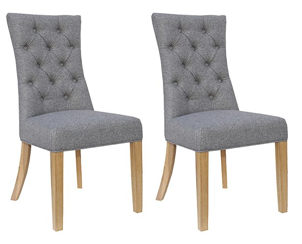 Pair of Kettle Interiors Curved Button Back Chairs Light Grey | Shackletons