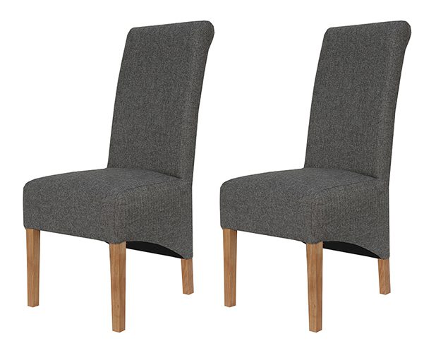Pair of Kettle Interiors Scroll Back Fabric Chairs Dark Grey | Shackletons