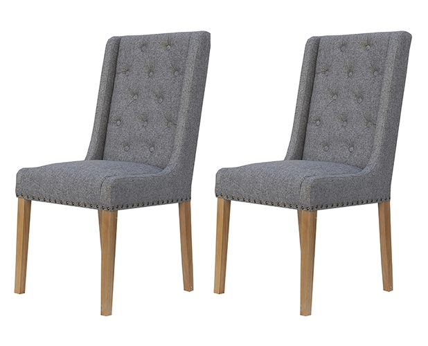 Pair of Kettle Interiors Button Back & Studded Chairs - Light Grey
