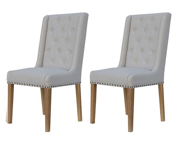 Pair of Kettle Interiors Button Back Studded Chairs Natural | Shackletons