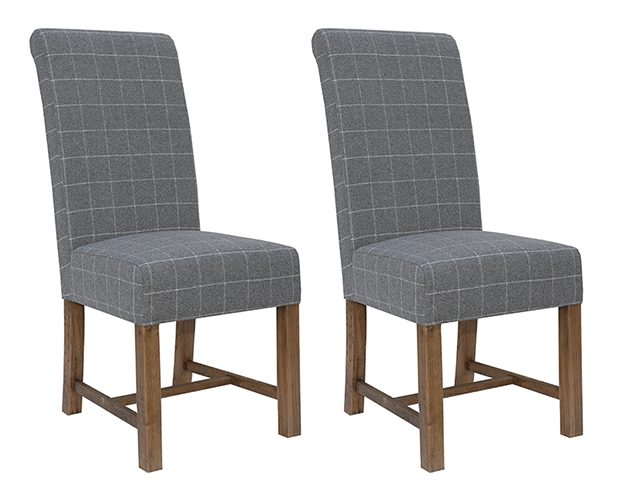 Pair of Kettle Interiors Parker Natural HO Chairs – check grey