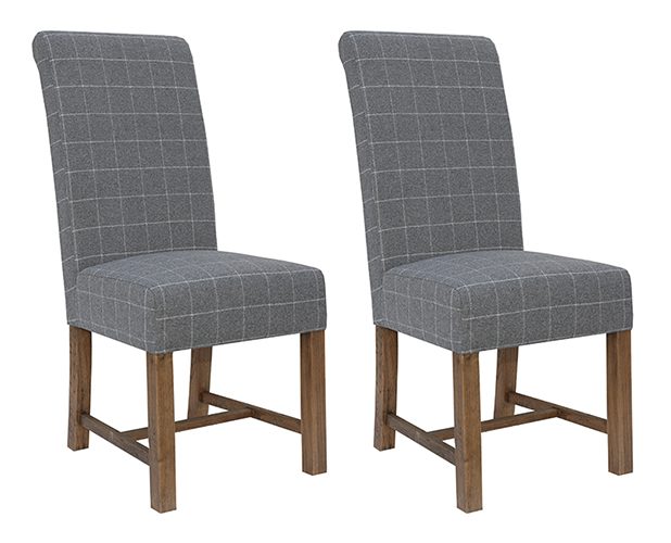 Pair of Kettle Interiors Parker Natural HO Chairs   check grey | Shackletons