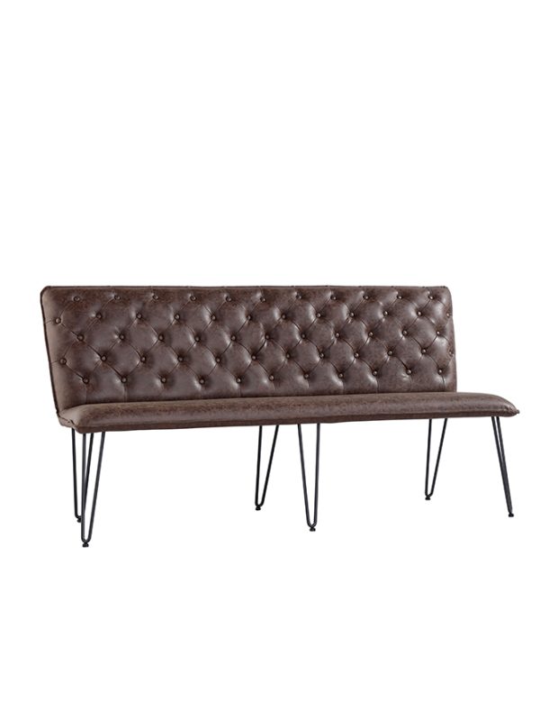 Kettle Interiors Urban Studded back bench 180cm with hairpin legs Brown | Shackletons