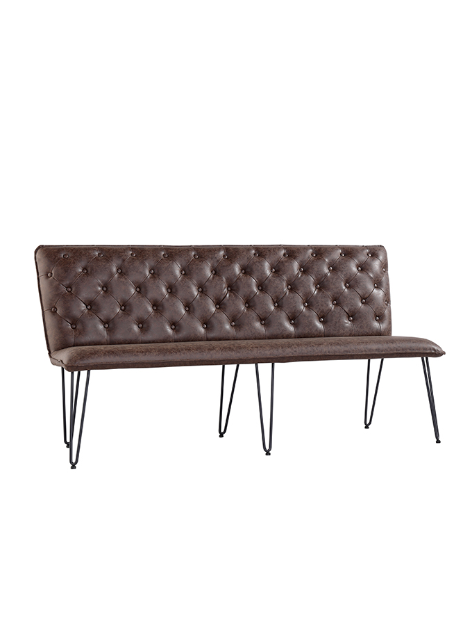 Kettle Interiors Urban Studded back bench 180cm with hairpin legs – Brown