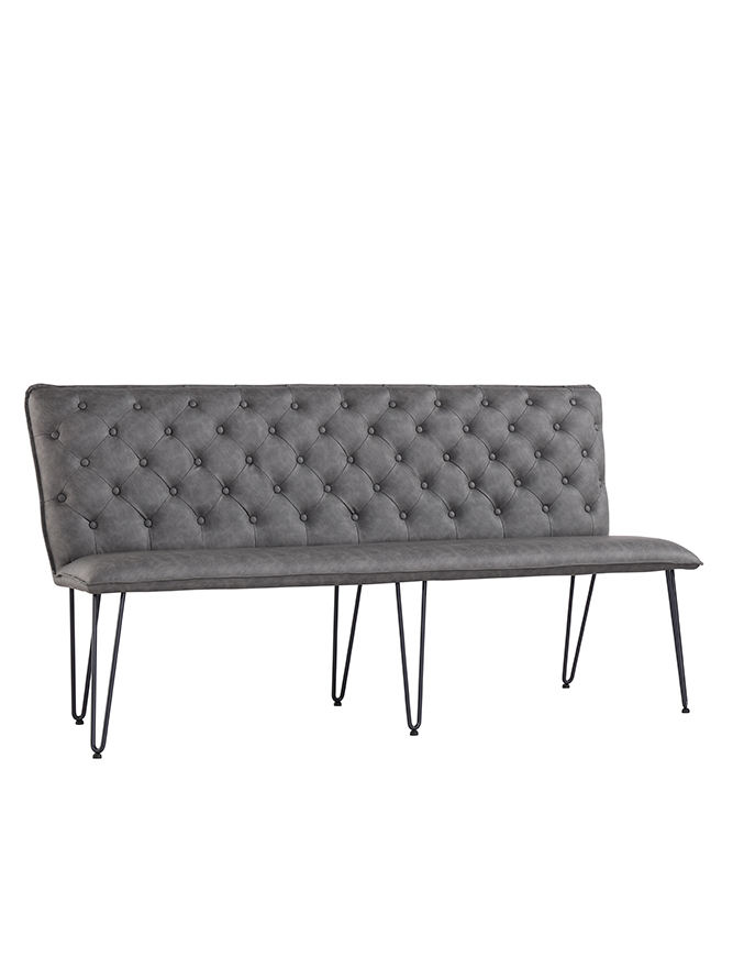 Kettle Interiors Urban Studded back bench 180cm with hairpin legs - Grey