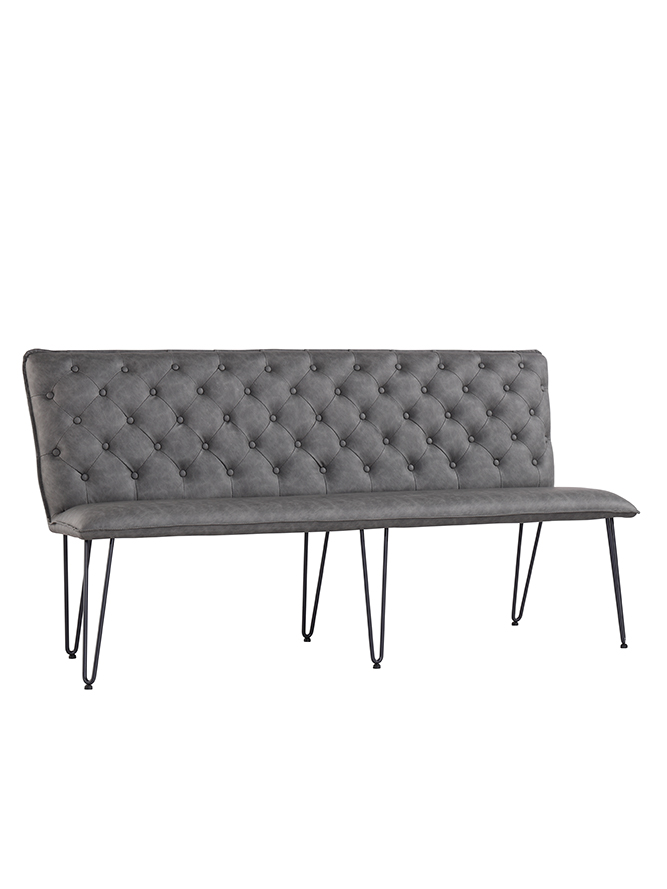 Kettle Interiors Urban Studded back bench 180cm with hairpin legs – Grey