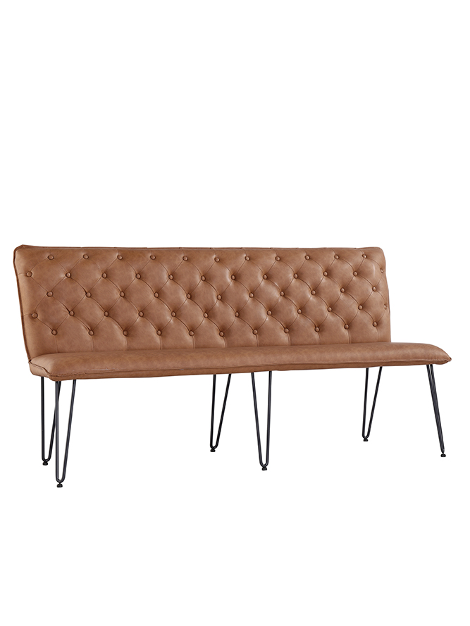 Kettle Interiors Urban Studded back bench 180cm with hairpin legs – Tan