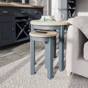 Kettle Interiors Parker Dining Blue Round Nest of 2 Tables | Shackletons