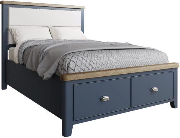 Kettle Parker Blue 46 Fabric Headboard with Drawers Footboard | Shackletons