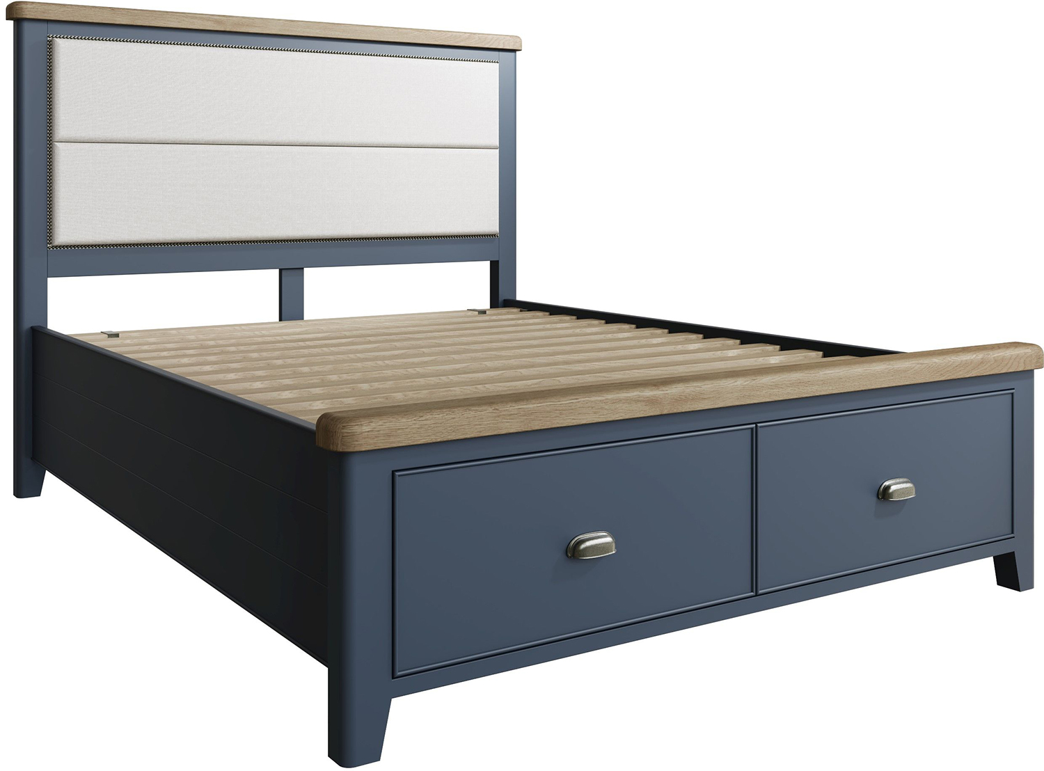 Kettle  Parker  Blue 5'0 Fabric Headboard with Drawers & Footboard