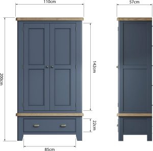 Kettle Interiors Parker Bedroom Blue 2 Door Wardrobe | Shackletons