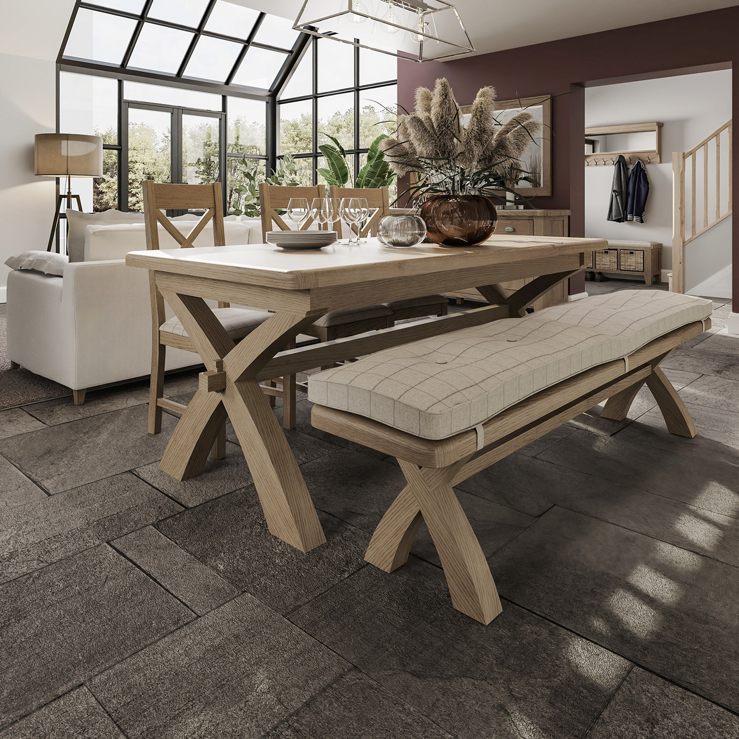 Kettle Interiors Parker Natural 2.0m Cross Leg Fixed Dining Table