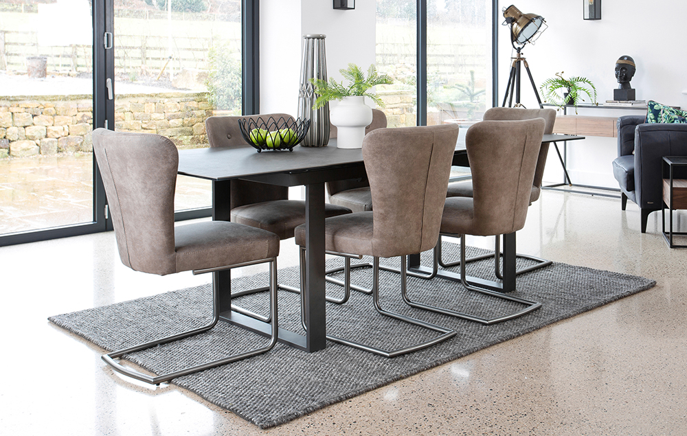 Baker Furniture Panama Dark Grey 176cm-216cm Extending Dining Set with Oscar Chairs