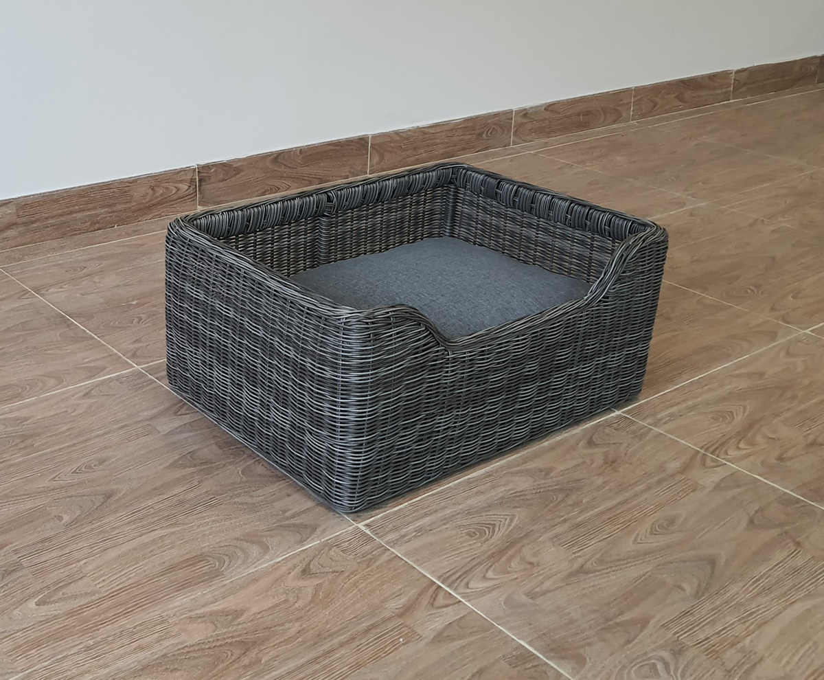Perfect Pet Beds Basket in Charcoal with Grey Cushion