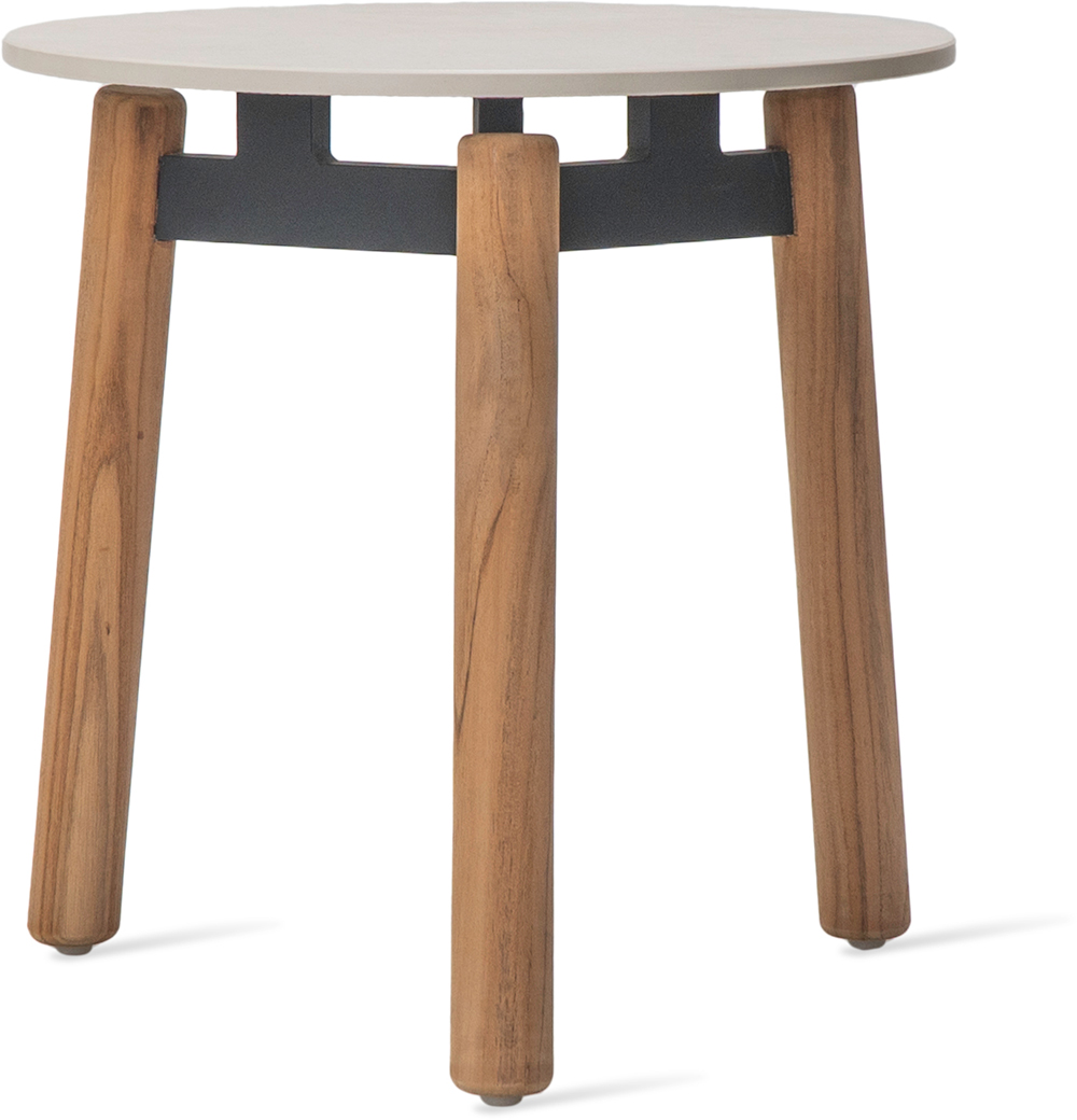 Vincent Sheppard Lento Side Table Dia 45 X 44Cm Base Untreated Teak and Ceramic Portland