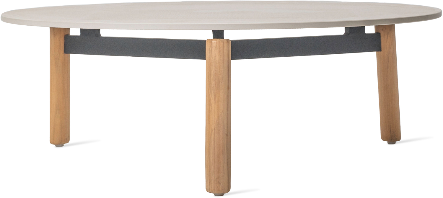 Vincent Sheppard Lento Coffee Table Dia 90 X 29Cm Base Untreated Teak and Ceramic Portland