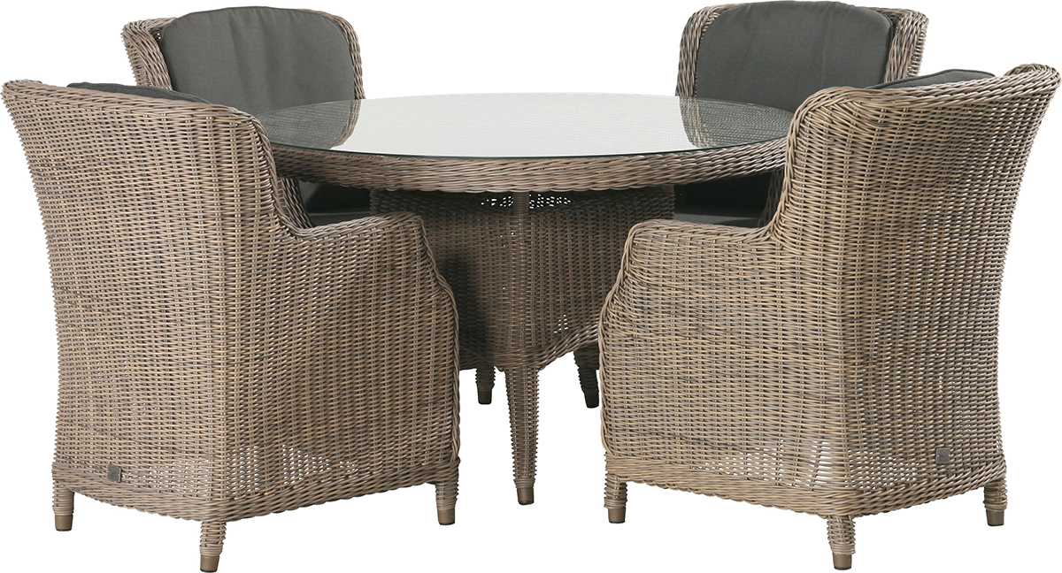 4 Seasons Outdoor Brighton 130cm Round 4 Seat Dining Set in Pure Weave