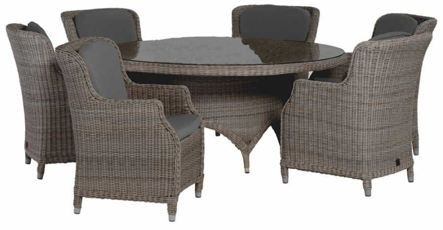 4 Seasons Outdoor Brighton 150cm Round 6 Seat Dining Set in Pure Weave