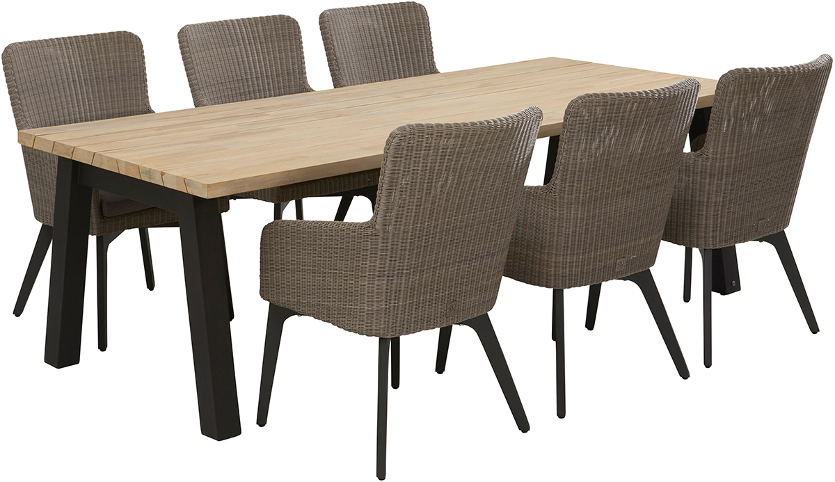 4 Seasons Outdoor Luxor 6 Seat Dining Set in Pebble Weave