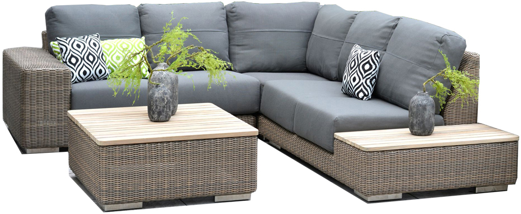 4 Seasons Outdoor Kingston Left Teak Corner Set in Pure Weave