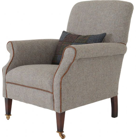 Tetrad Bowmore Chair in Heather Harris Tweed with Bromton Tan Piping