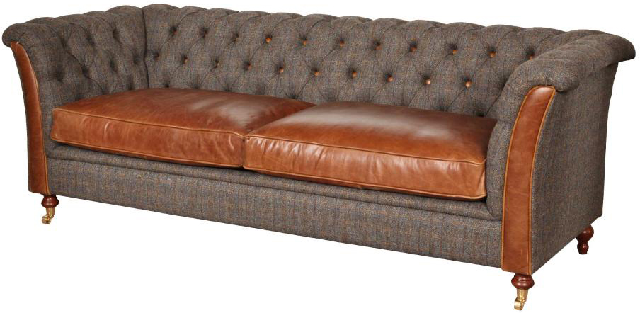 Granby 3 Seat Sofa in Moreland Harris Tweed Fabric and Leather