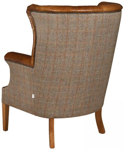 Winchester Wingback Armchair in Huniting Lodge Harris Tweed Fabric and Leather