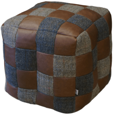 Vintage Sofa Company Bean Bag Harris Tweed Brown Leather Patchwork | Shackletons