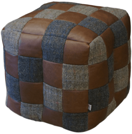 Vintage Sofa Company Bean Bag - Harris Tweed & Brown Leather Patchwork