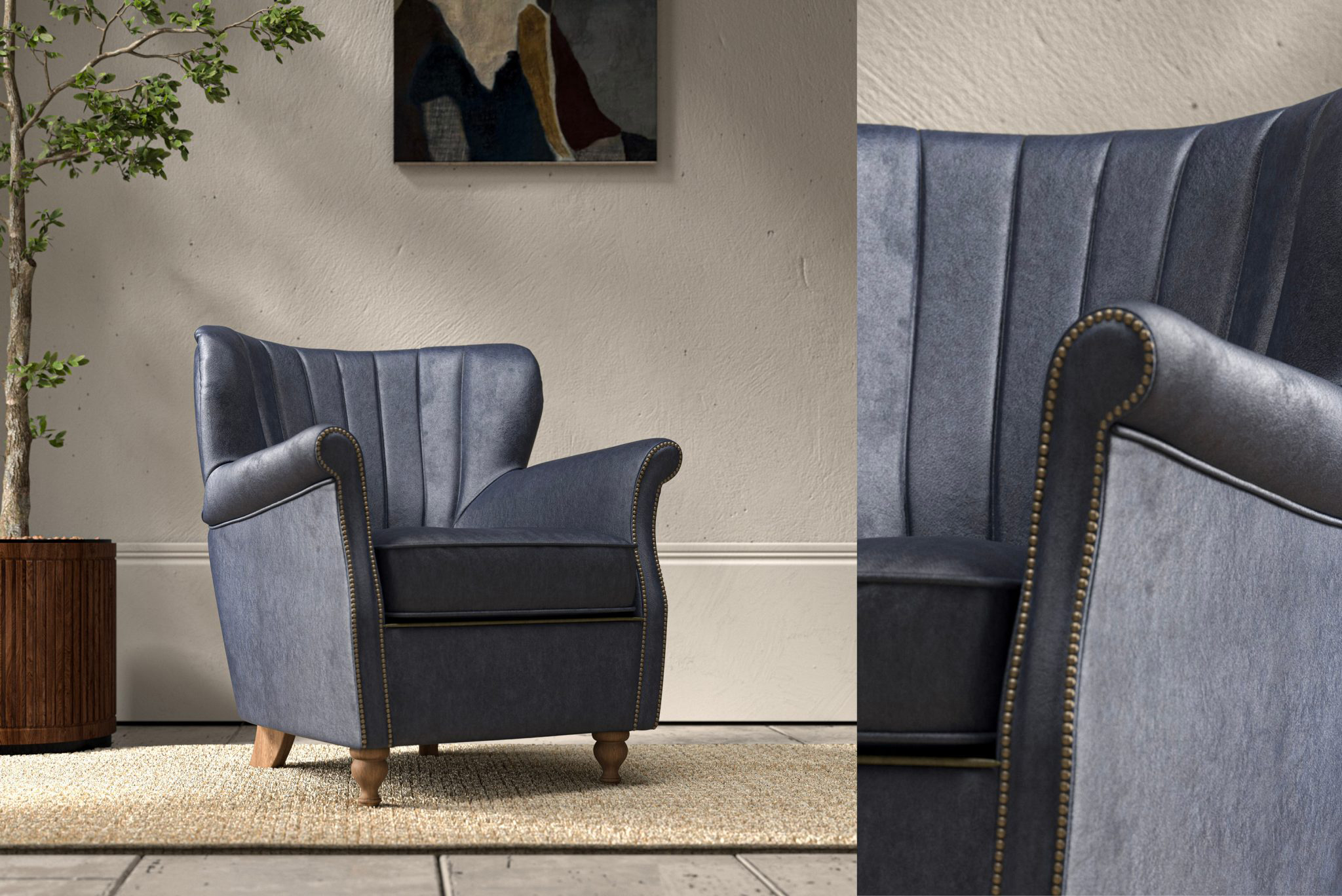Alexander & James Percy Chair in Kodak Blue Leather