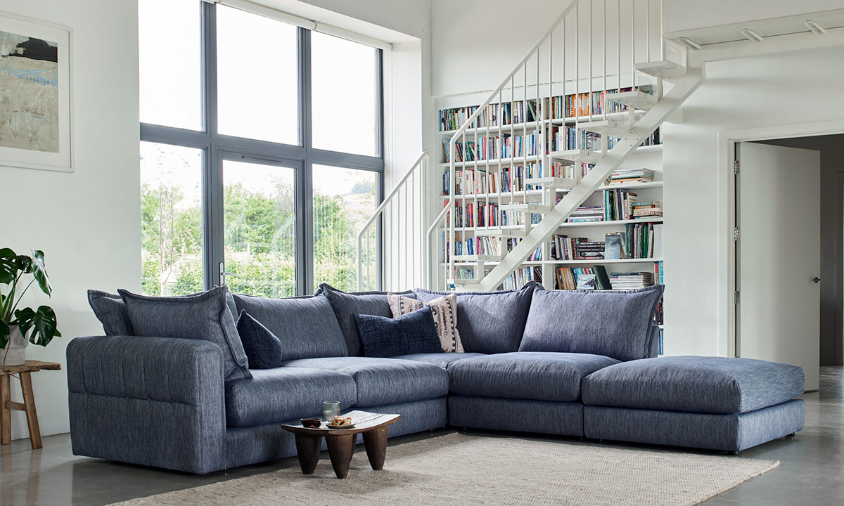 Alexander & James Summerton 3 Corner Open End Sofa with Stool in Naturalis Denim