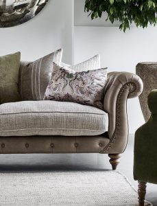 Alexander  James Utopia 3 Seat Sofa in Soul Taupe Leather and Nomad Beige Fabric | Shackletons
