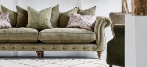 Alexander  James Utopia 4 Seat Sofa in Aqua Velvet Sage Fabric | Shackletons