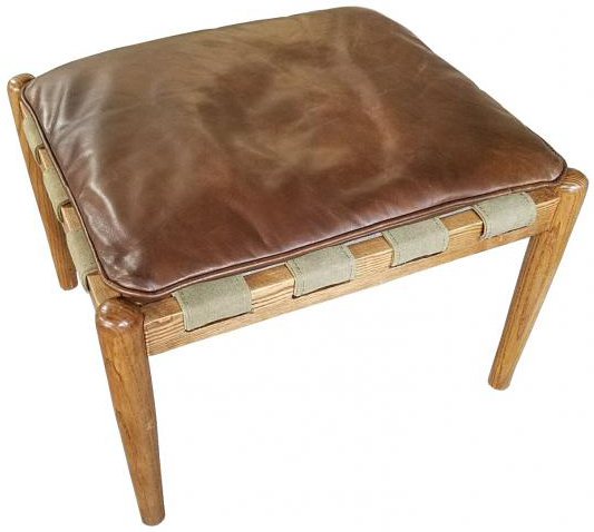Salisbury Stool in Washed Green Canvas and Leather