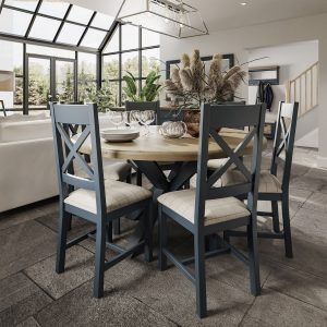 Kettle Interiors Parker Dining Blue Large Round Table | Shackletons