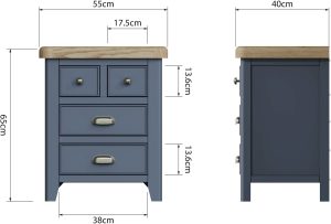 Kettle Interiors Parker Bedroom Blue Extra Large Bedside Cabinet | Shackletons
