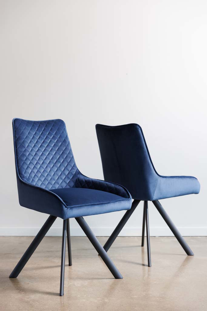 Pair of Brooke Dining Chairs - Blue Velvet